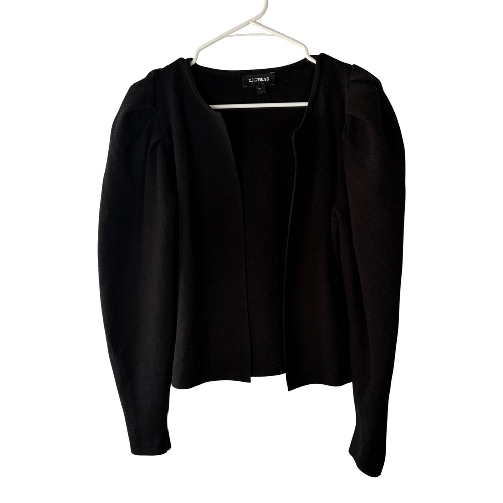 Express Black Puff Shoulder Open Front Cardigan Sweater Womens Small Knit